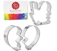 Ann Clark Love & Puzzle Piece Heart - Juego de cortadores de galletas de 3 piezas, fabricado en Estados Unidos, palabras de amor, piezas de rompecabezas de corazón derecha e izquierda
