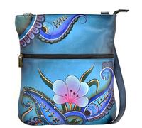 Anna by Anuschka Bandolera delgada - Piel auténtica, Denim Paisley Floral, Talla única
