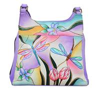 Anna by Anuschka - Bolso bandolera de piel auténtica, (Pittura sobre cristal con libélula.), talla única, Pintura Sobre Vidrio Con Libélula., Talla única