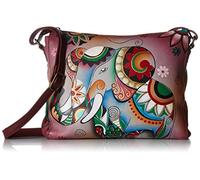 Anna by Anuschka - Bolso cruzado mediano fino, para mujer, de piel, pintado a mano Mujer, Multi (Elefante retro), Talla única