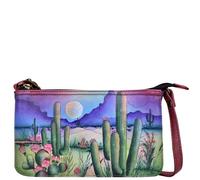 Anna by Anuschka Bolso de hombro grande de cuero pintado a mano para mujer, luna del desierto, luna del desierto, talla única, Luna del desierto, Talla única, Bolso de hombro grande de cuero genuino