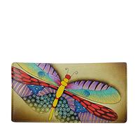 Anna by Anuschka Cartera de Piel Pintada a Mano para Mujer, Color Berenjena, Dancing Dragonflies, M, Libélulas Bailarinas