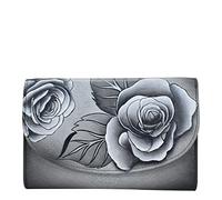 Anna by Anuschka Cartera Grande de Piel auténtica Pintada a Mano con Tres Pliegues para Mujer, Color Negro Rosa romántico, Talla única