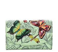 Anna by Anuschka Cartera Grande de Piel auténtica Pintada a Mano con Tres Pliegues para Mujer, diseño de alas de ensueño, Salvia, Talla única