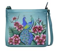 Anna by Anuschka Crossbody Organizer, Bolso Bandolera de Piel auténtica Pintada a Mano para Mujer, Peacock Love, Einheitsgröße