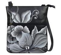 Anna by Anuschka Cruzado Estrecho, Bolso de Hombro de Piel auténtica para Mujer, diseño, Color Negro, Midnight Floral Black, Einheitsgröße