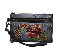 Anna by Anuschka Hand-Painted Genuine Leather Wristlet Organizer Wallet - Rose Safari Grey