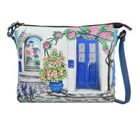Anna by Anuschka Hand-Painted Women's Leather Slim Medium Crossbody, Bandolera Mediana Delgada para Mujer, Melodía Floral, Talla única