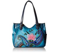 Anna by Anuschka Bolso de Hombro Mediano de Piel Pintada a Mano, diseño de Cachemira, Cuero auténtico para Mujer, Denim Paisley Floral, L