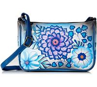 Anna by Anuschka - Mini bolso cruzado ancho de piel pintada a mano Anna de Anuschka para mujer Para mujer, Azul (Summer Bloom Blue), Talla única