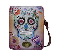 Anna by Anuschka Mujer, Bolso Bandolera Convertible de Piel auténtica Pintada a Mano con Solapa y protección RFID, diseño de Calaveras de azúcar, Talla única