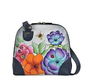 Anna by Anuschka pequeño con Cremallera Organize Organizador de Piel auténtica Pintado a Mano para Mujer, con múltiples Compartimentos, Color, Paradise Found Gris, Talla única