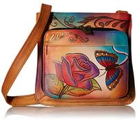 Anna by Anuschka womens Genuineleatherslim Organizer Hand-painted Original Artwork Shoulder Handbag, Rose Butterfly, One Size US