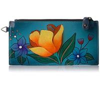 Anna by Anuschka Women's Hand Painted Genuine Leather Organizer Wallet - Floral Garden Denim