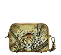 Anna by Anuschka Women's Hand-Painted Leather Twin Zippered Crossbody, Bolso Bandolera con Dos Cremalleras Mujeres, Leopardo Africano Marrón Claro, Einheitsgröße