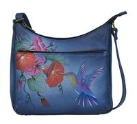 Anna by Anuschka Women's Original Leather Hand-Painted Medium Crossbody, Bolso Cruzado Mediano de Piel auténtica Pintado a Mano para Mujer, Hummingbird Glory, Talla única
