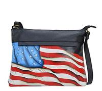 Anna by Anuschka Women's V Top Multi-compartment Crossbody Cross Body Handbag, Stars And Stripes Black, talla única