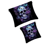 Anna Cowper 2 bolsas de maquillaje pequeñas para bolso, bolsa de cosméticos con bolsillo de flores de mandalas, bolsa de maquillaje, mini bolsa de maquillaje portátil para regalo de mujer, Multicolor