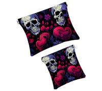 Anna Cowper 2 bolsas de maquillaje pequeñas para bolso, calaveras de azúcar, rosas, bolsa de cosméticos, bolsa de cosméticos, mini bolsa de maquillaje portátil de viaje para mujeres regalos,