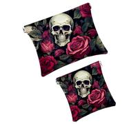 Anna Cowper 2 bolsas de maquillaje pequeñas para bolso, calaveras de azúcar, rosas, bolsa de cosméticos, bolsa de cosméticos, mini bolsa de maquillaje portátil de viaje para mujeres regalos,