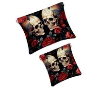 Anna Cowper 2 bolsas de maquillaje pequeñas para bolso, calaveras de azúcar, rosas, bolsa de cosméticos, bolsa de cosméticos, mini bolsa de maquillaje portátil de viaje para mujeres regalos,