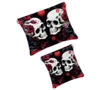 Anna Cowper 2 bolsas de maquillaje pequeñas para bolso, calaveras de azúcar, rosas, bolsa de cosméticos, bolsa de cosméticos, mini bolsa de maquillaje portátil de viaje para mujeres regalos,
