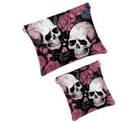 Anna Cowper 2 bolsas de maquillaje pequeñas para bolso, calaveras de azúcar, rosas, bolsa de cosméticos, bolsa de cosméticos, mini bolsa de maquillaje portátil de viaje para mujeres regalos,