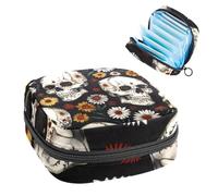 Anna Cowper Bolsa de almacenamiento de servilletas sanitarias con diseño de calavera de azúcar, bolsa de almacenamiento para tazas menstruales, bolsa de tampón, bolsa portátil de período para mujeres,