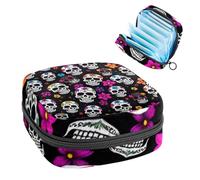 Anna Cowper Bolsa de almacenamiento de servilletas sanitarias con diseño floral de calavera de azúcar, bolsas femeninas para copa menstrual, soporte para almohadilla de lactancia, bolsas de tampón,