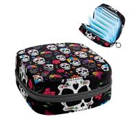 Anna Cowper Bolsa de almacenamiento de servilletas sanitarias con diseño floral de calavera de azúcar, bolsas femeninas para copa menstrual, soporte para almohadilla de lactancia, bolsas de tampón,