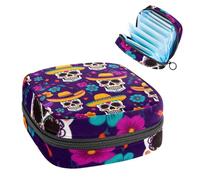 Anna Cowper Bolsa de almacenamiento de servilletas sanitarias con diseño floral de calavera de azúcar, bolsas femeninas para copa menstrual, soporte para almohadilla de lactancia, bolsas de tampón,
