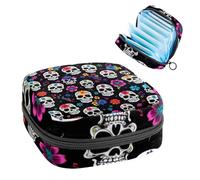 Anna Cowper Bolsa de almacenamiento de servilletas sanitarias con diseño floral de calaveras de azúcar, bolsas femeninas para copa menstrual, soporte para almohadilla de lactancia, bolsas de tampón,