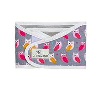 Anna & Eve® - Baby Swaddle Strap®, Brazos Ajustables Solo Envoltura para Dormir Seguro - Tamaño Pequeño Se adapta a Pecho 13.5 a 17, Búhos Gris/Rosa