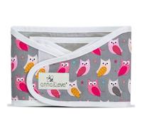 Anna & Eve® - Baby Swaddle Strap®, Brazos Ajustables Solo Envoltura para Dormir Seguro - Tamaño Pequeño Se adapta a Pecho 13.5 a 17, Búhos Gris/Rosa