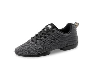 Anna Kern Zapatillas de danza para mujer 150 Bold - Textil negro/gris - Ancho normal - tacón de 1 cm - Suela de poliuretano dividida, negro y gris, 38 EU