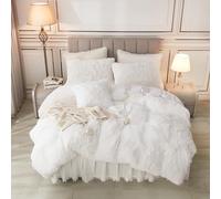 annadaif Funda de edredón de Felpa lanuda Color Blanco, tamaño Queen, Juego de Ropa de Cama de Piel sintética mullida con Cierre de Cremallera, ultrasuave, 3 Piezas (1 Funda de edredón, 2 Fundas de