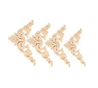Annadue 4PCS Apliques de Esquina Tallada de Madera de Caucho Muebles Forma de Flor Sin Pintar 12x12cm - Apliques de Madera Decorativos Elegantes Clásicos para Pared, Puerta, Gabinete, Armario (12*12)