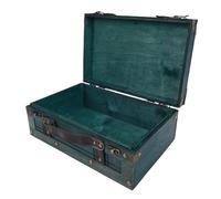Annadue Baúl de Almacenamiento de Madera, Caja de Maleta Retro Vintage con Mango de Cuero de PU, Accesorios de Aleación de Aluminio, Diseño de Cerradura (1624C-01 Verde)