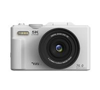 Annadue Cámara Digital, Cámara Vlog con Enfoque Automático 5K de 75 Megapíxeles, Zoom de 18x, Resistente Al Agua y Al Polvo, con Pantalla Abatible de 180° de 3 Pulgadas, Ideal par (White)