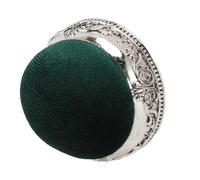 Annadue Cojín de Alfiletero Suave, Cojín de Aguja con Base de Metal en Forma de Media Bola Vintage para Coser Acolchados, Almohadilla de Alfiletero Retro para Tejer Bordado (Tipo verde base plateada)