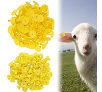 Annadue Etiqueta de Oreja de Plástico, 100 Uds., Tarjeta de Identificación de Animales Antipérdida para Ganado, Ovejas, Cerdos en Granja, Marcador de Ganado con Números (Amarillo sin palabras (100