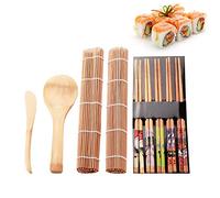 Annadue Juego de bambú para Hacer Sushi, Kit de Tapete Enrollable para Sushi, Juego de Palillos y Cuchara con Hoja de Cortina para , Ideal para Enrollar en Casa (Colores variados)