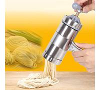 Annadue Máquina para Hacer Pasta Manual de Acero Inoxidable, Máquina de Fideos Portátil con 5 Cabezales de Molde, Exprimidor de Fideos a Presión de Fácil Operación para Restaurante en Casa