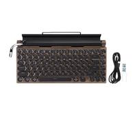 Annadue Teclado de Máquina de Escribir Retro, Teclado Mecánico Inalámbrico con Interruptores Azules, 14 Modos Retroiluminados, Teclados Punk de Bluetooth USB para PC, Mac, Tableta y (Color de Madera)