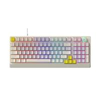 Annadue Teclado Mecánico para Juegos, Teclado Retro RGB de 98 Teclas con Botón Giratorio, Iluminación RGB Integrada de 16 Millones de Colores, Ideal para Juegos de PC, Escribir y (Beige Gris Amarillo)