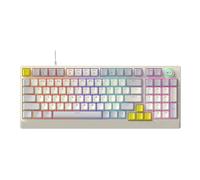 Annadue Teclado Mecánico para Juegos, Teclado Retro RGB de 98 Teclas con Botón Giratorio, Iluminación RGB Integrada de 16 Millones de Colores, Ideal para Juegos de PC, Escribir y (Gris Beige Amarilla)