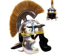 AnNafi® Casco de centurión romano con armadura de pluma, réplica de metal de alta calidad con forro de cuero ajustado para adultos, réplica de armadura SCA LARP (amarillo)