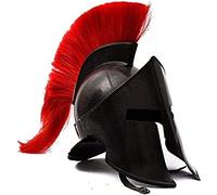 AnNafi Casco medieval, casco espartano griego 300, casco romano del rey Leónidas, acabado negro con pluma roja y negra, cascos de las Legiones Espartanas, accesorios de disfraz de guerrero para hombre