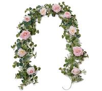 Anna's Whimsy 180 cm Guirnalda Artificiales De Eucalipto, Guirnalda Falsa De Rosas Gipsófilas, Enredaderas Florales, Guirnalda Floral para Decoración De Boda, Fiesta, Casa,Rosa