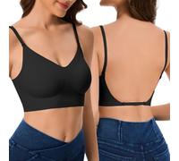 Anncude Sujetadores de espalda baja para mujer, sin costuras, multidirección, sin espalda, almohadillas extraíbles, brasier de levantamiento inalámbrico para trajes de espalda abierta, Negro -, Small